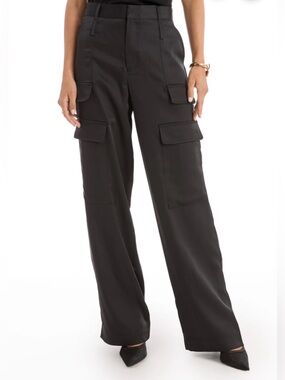 NWT The NOLI Shop Satin Cargo Pants Trousers Wide Leg Women’s Size 14 Black